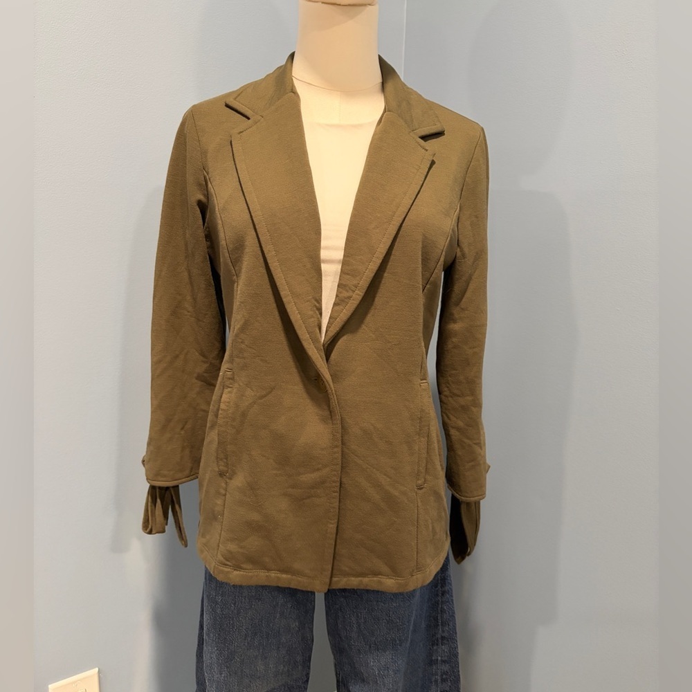 Caslon Olive Green Knit Blazer Tie Sleeve Jacket Size S - Picture 4 of 8